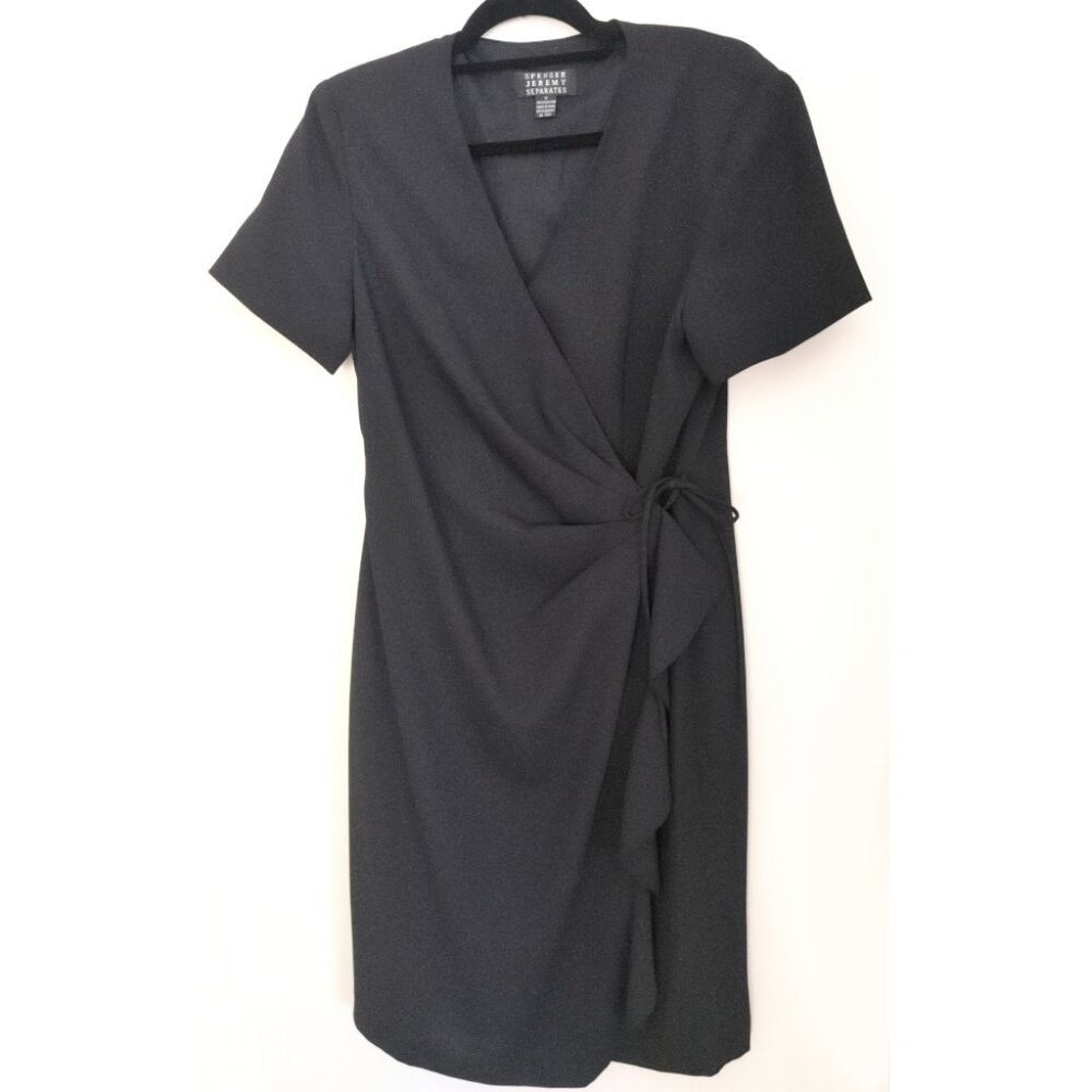 Vintage Black Wrap Dress Gothic Short Sleeve Spenser Jeremy Separates SEE PICS